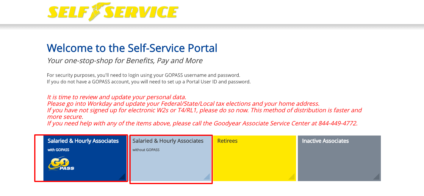 Goodyear Self Service Login Portal