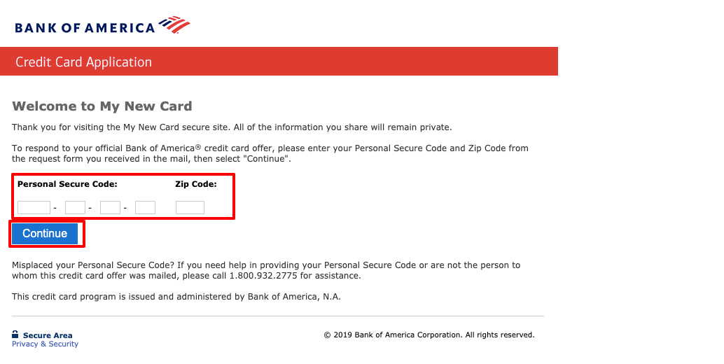 Bank of America Credit Card Application