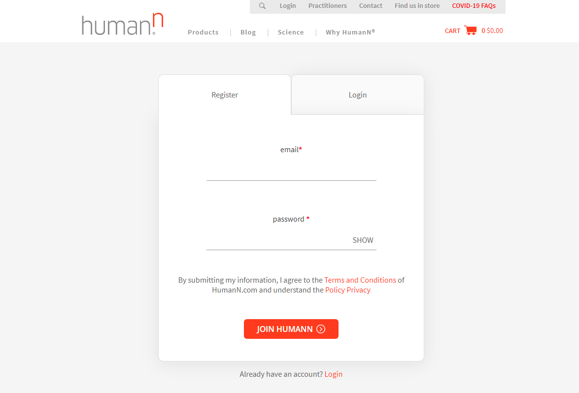 Create HumanN account to order and get exclusive offers