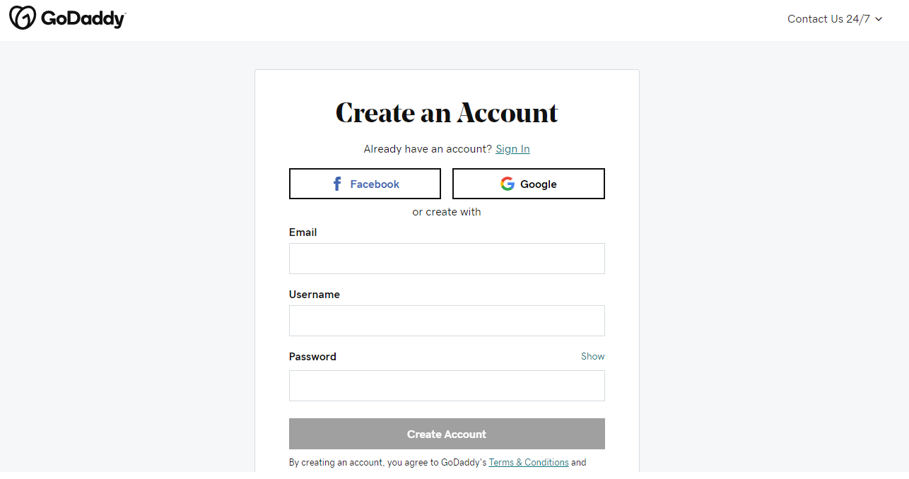 Create an Account with GoDaddy