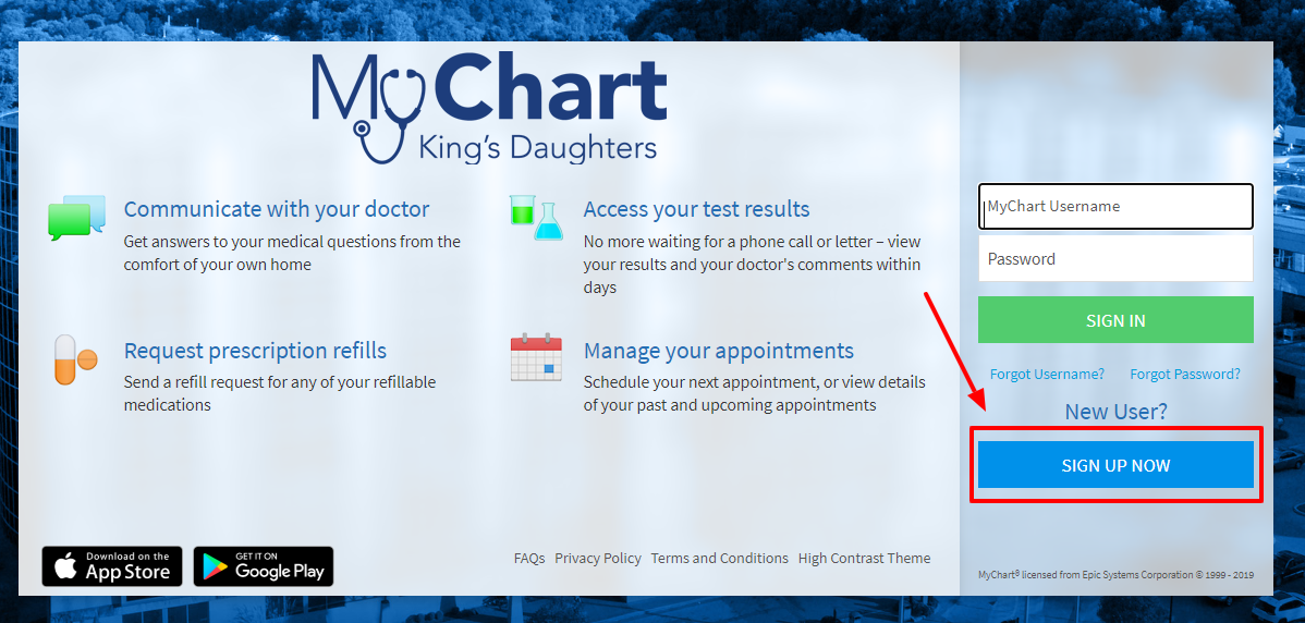 KDMC My Chart King’s Daughters Patient System sign up