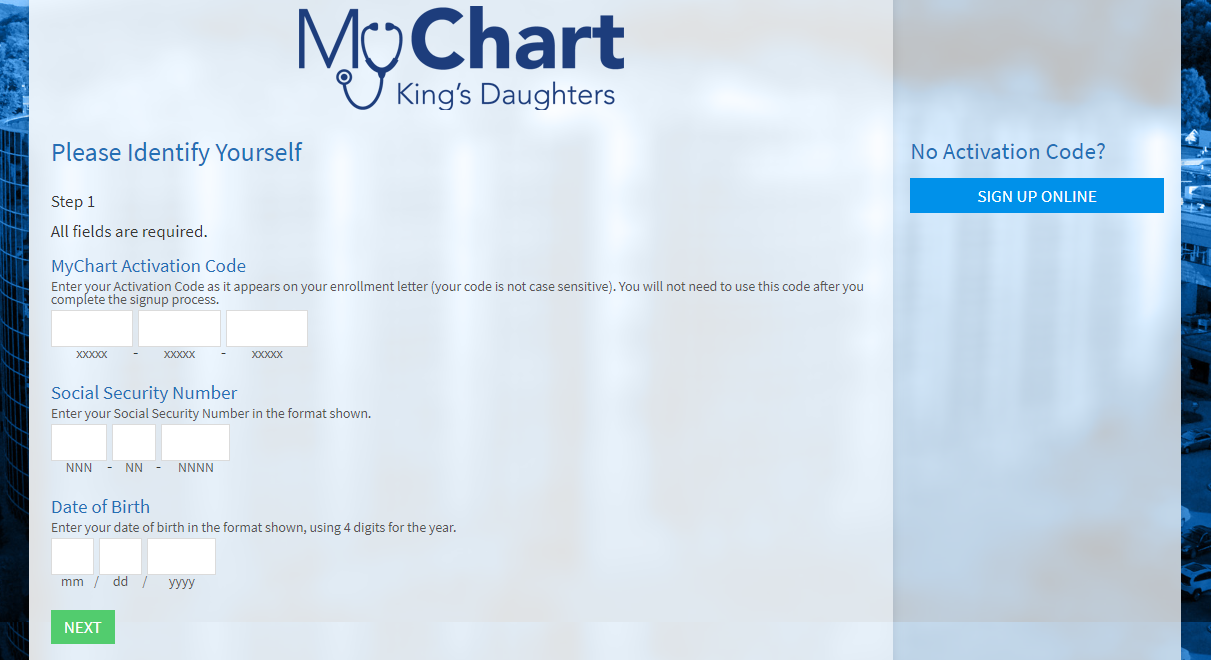 KDMC My Chart King’s Daughters Patient System signup