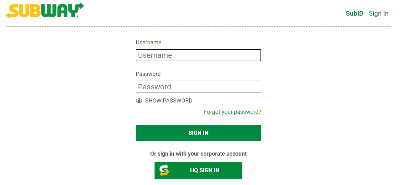 Login Process for Subway IQ Account