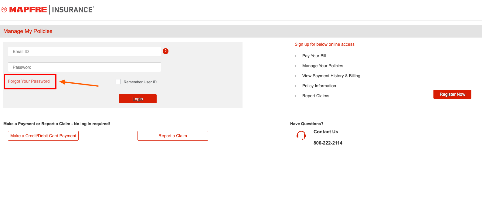 commerce insurance forgot password page