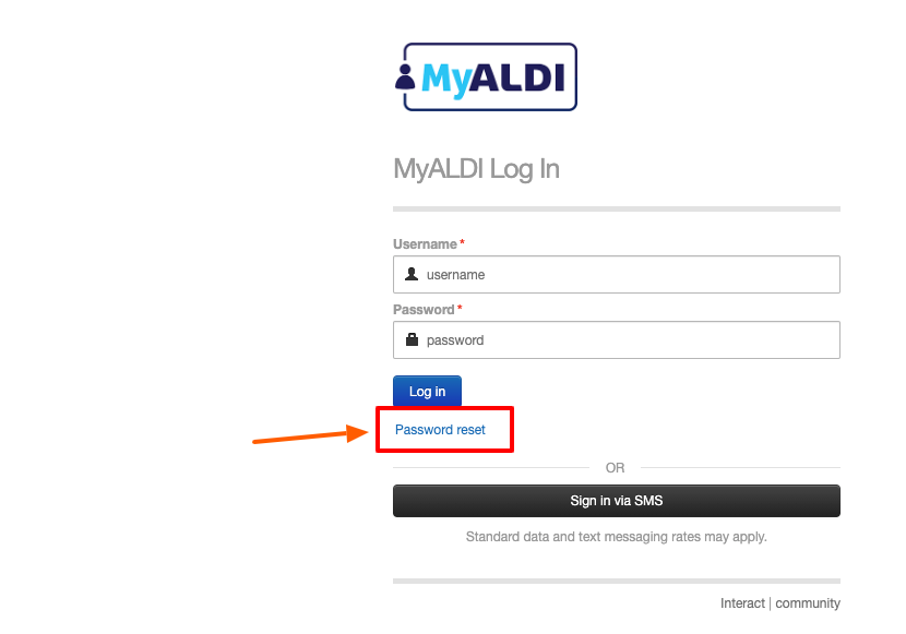 myhr aldi reset password page